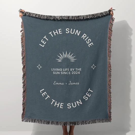 Custom Name Blanket For Couples - Let The Sun Rise - Navy