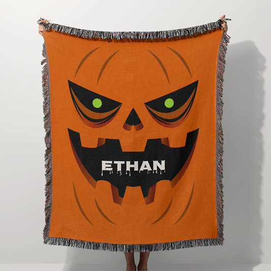 Custom Halloween Name Blanket - Pumpkin Grin