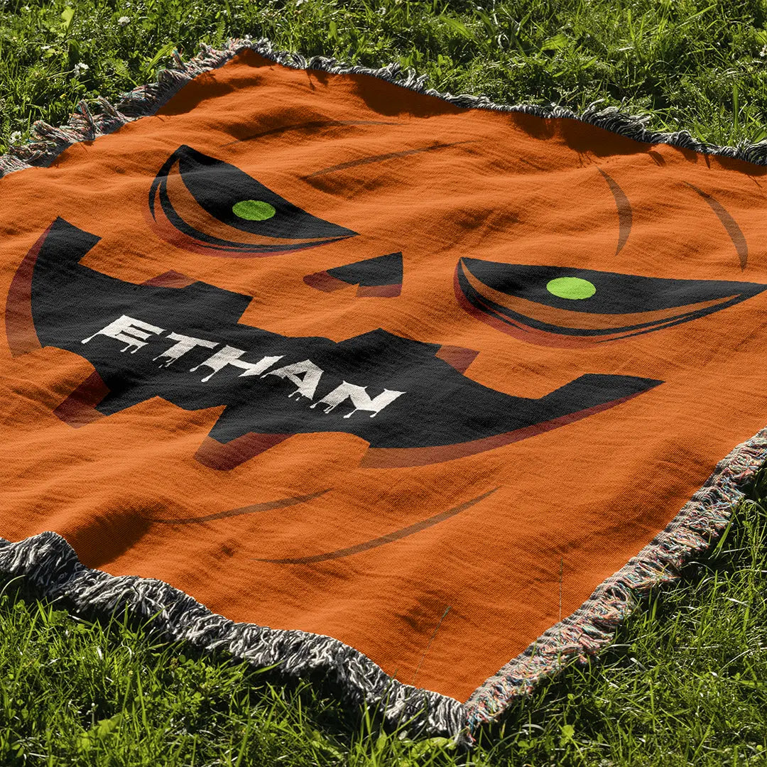 Custom Halloween Name Blanket - Pumpkin Grin